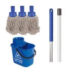 Exel Mopping Starter Kit | Handle, Bucket & 3 x Mop Heads | Blue
