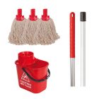 Exel Mopping Starter Kit | Handle, Bucket & 3 x Mop Heads | Red