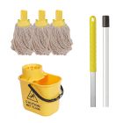 Exel Mopping Starter Kit | Handle, Bucket & 3 x Mop Heads | Yellow