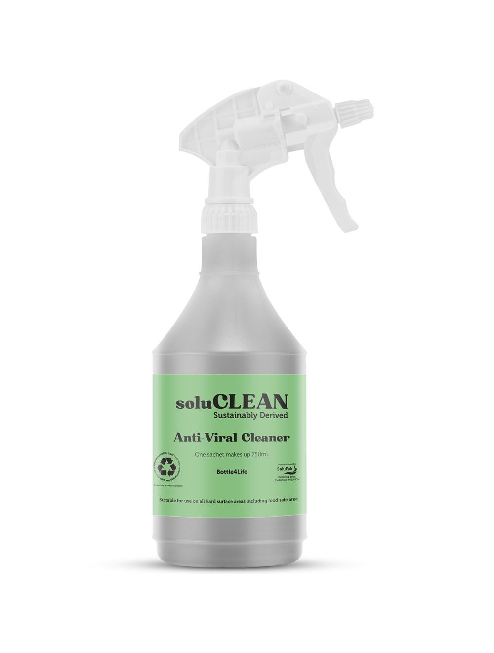 Soluclean Spray Bottle & Trigger Antiviral Cleaner Screen Printed